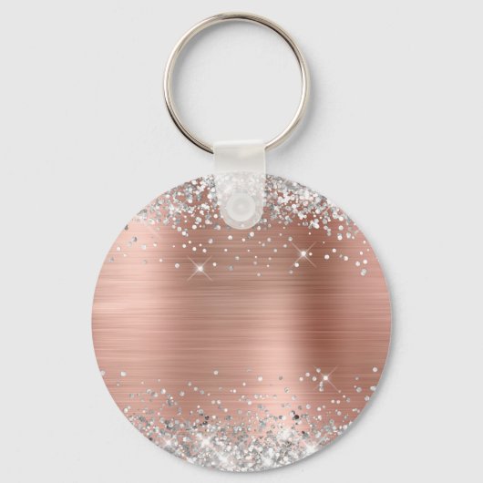 Silver Glitter Roos Gold Foil Fancy Monogram Sleutelhanger (Achterkant)