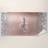 Silver Glitter Roos Gold Foil Fancy Monogram Strandlaken (Voorkant)