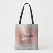 Silver Glitter Roos Gold Foil Fancy Monogram Tote Bag (Voorkant)