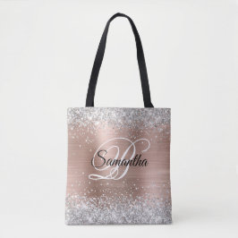 Silver Glitter Roos Gold Foil Fancy Monogram Tote Bag