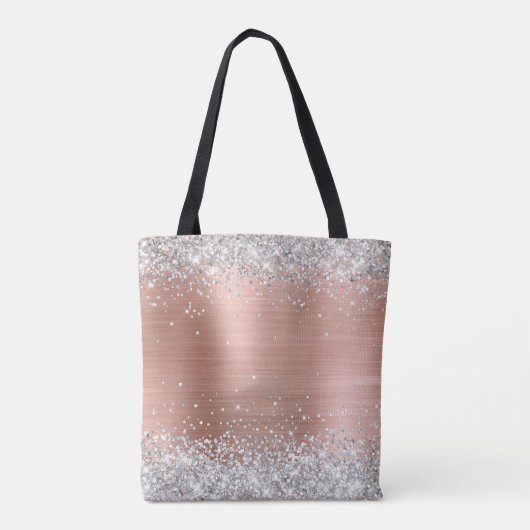 Silver Glitter Roos Gold Foil Fancy Monogram Tote Bag (Achterkant)