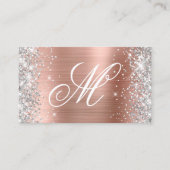 Silver Glitter Roos Gold Foil Fancy Monogrammen Visitekaartje (Voorkant)