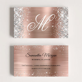 Silver Glitter Roos Gold Foil Fancy Monogrammen Visitekaartje