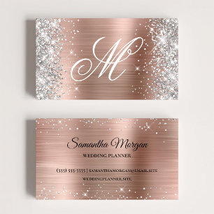 Silver Glitter Roos Gold Foil Fancy Monogrammen Visitekaartje
