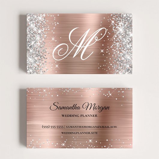 Silver Glitter Roos Gold Foil Fancy Monogrammen Visitekaartje