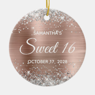Silver Glitter Roos Gold Foil Sweet 16 Birthday Keramisch Ornament