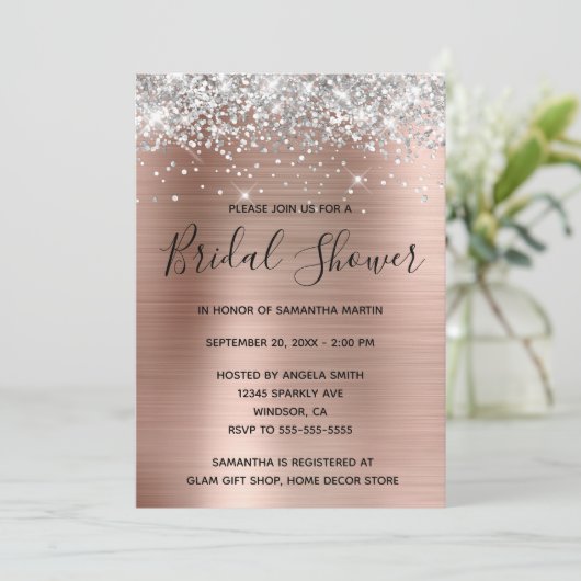 Silver Glitter Roos Gold Foil Vrijgezellenfeest Kaart (Staand voorkant)