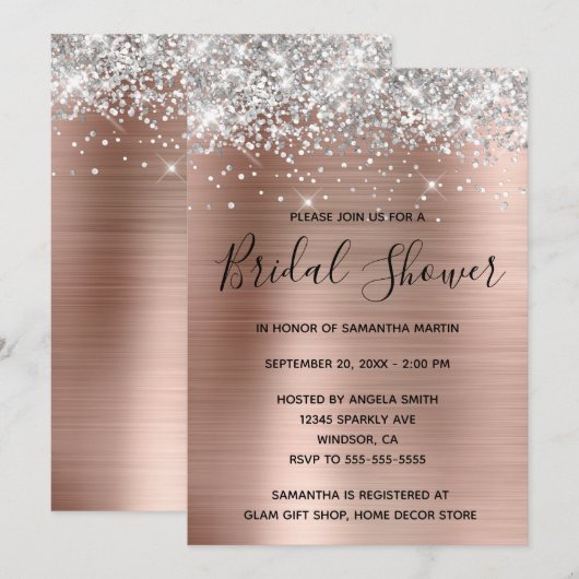 Silver Glitter Roos Gold Foil Vrijgezellenfeest Kaart (Voorkant / Achterkant)