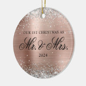 Silver Glitter Roos Gold Folie 1e Kerstfoto Keramisch Ornament (Links)