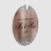 Silver Glitter Roos Gold Folie 1e Kerstfoto Ornament (voorkant)