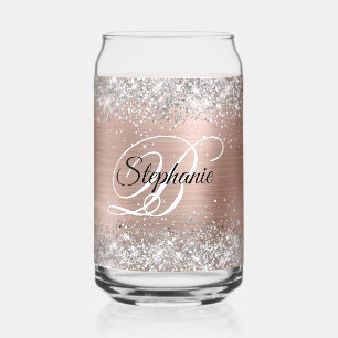 Silver Glitter Roos Gold Glam Fancy Monogram Blikvorm Glas
