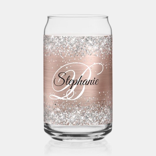 Silver Glitter Roos Gold Glam Fancy Monogram Blikvorm Glas (Voorkant)