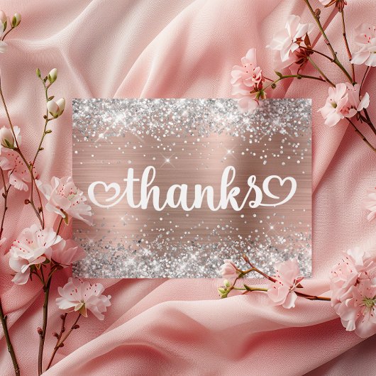 Silver Glitter Roos Gold Hearts Sweet 16 Bedankt Briefkaart