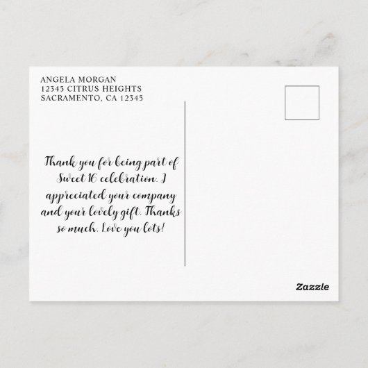 Silver Glitter Roos Gold Hearts Sweet 16 Bedankt Briefkaart (Achterkant)