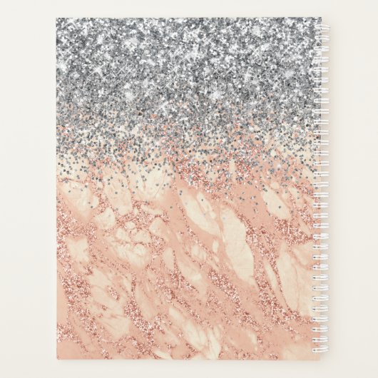 Silver Glitter Roos Gold Marble Monogrammed 2021 Planner (Achterkant)