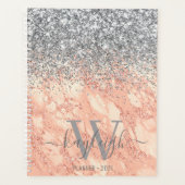 Silver Glitter Roos Gold Marble Monogrammed 2021 Planner (Voorkant)