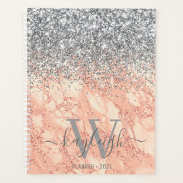 Silver Glitter Roos Gold Marble Monogrammed 2021 Planner