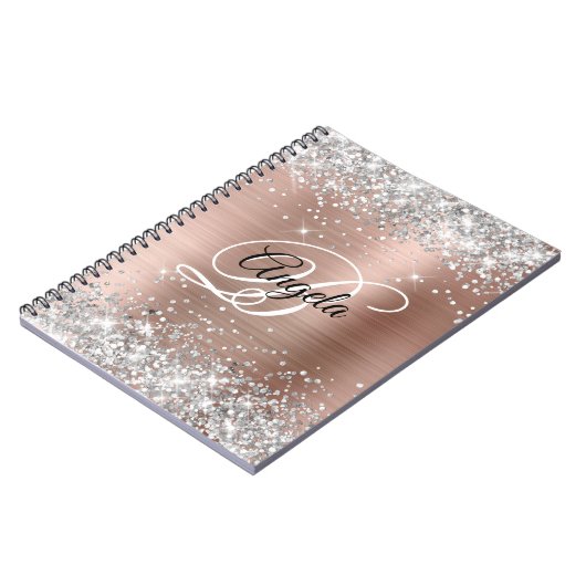 Silver Glitter Roos Gold Metallic Fancy Monogram Notitieboek (Linkerzijde)