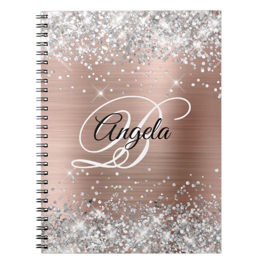 Silver Glitter Roos Gold Metallic Fancy Monogram Notitieboek (Voorkant)