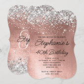 Silver Glitter Roos Gold Monogram 40e verjaardag Kaart (Voorkant / Achterkant)