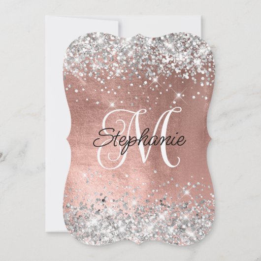 Silver Glitter Roos Gold Monogram 40e verjaardag Kaart (Achterkant)