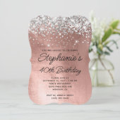 Silver Glitter Roos Gold Monogram 40e verjaardag Kaart (Staand voorkant)