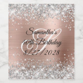 Silver Glitter Roos Gold Monogram 40e verjaardag Wijn Etiket (Enkel label)