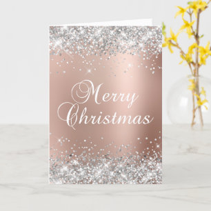 Silver Glitter Roos Gold Ombre Merry Kerstry Kaart