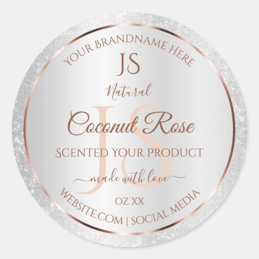 Silver Glitter Roos Gold Product Labels Initialen (Voorkant)