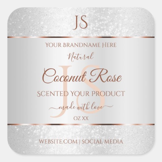Silver Glitter Roos Gold Product Labels Initialen (Voorkant)