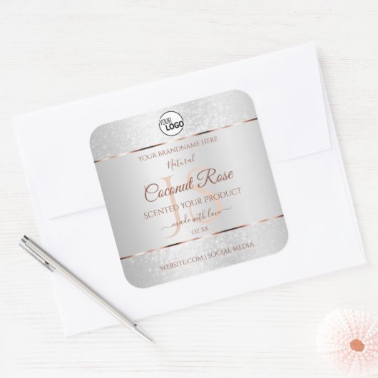 Silver Glitter Roos Gold Product Labels met Logo (Envelop)