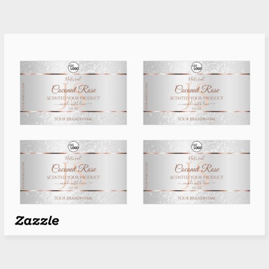 Silver Glitter Roos Gold Product Labels met Logo (Vel)