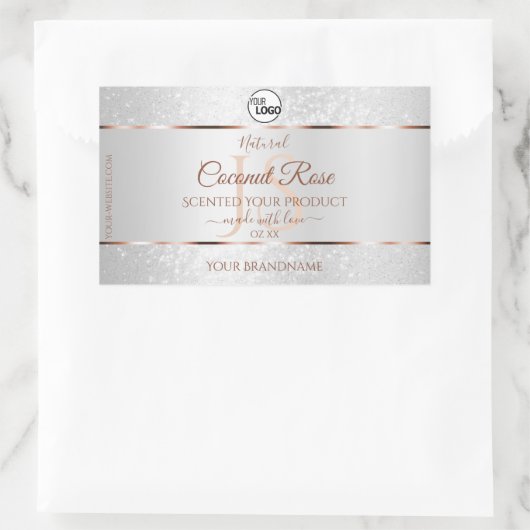 Silver Glitter Roos Gold Product Labels met Logo (Tas)