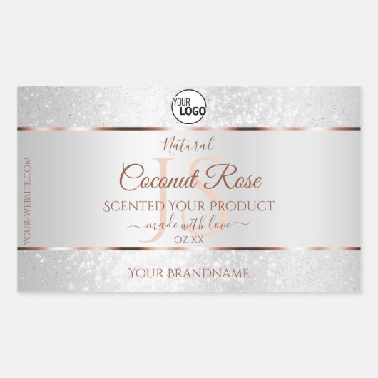 Silver Glitter Roos Gold Product Labels met Logo (Voorkant)