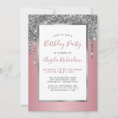 Silver Glitter Roos Gold Sparkle Birthday Party Kaart (Voorkant)