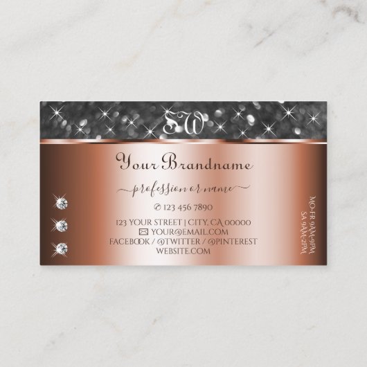 Silver Glitter Roos Gold Sparkle Diamonds Initiale Visitekaartje (Achterkant)