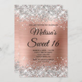 Silver Glitter Roos Gold Sweet 16 Fancy Monogram Kaart (Voorkant / Achterkant)