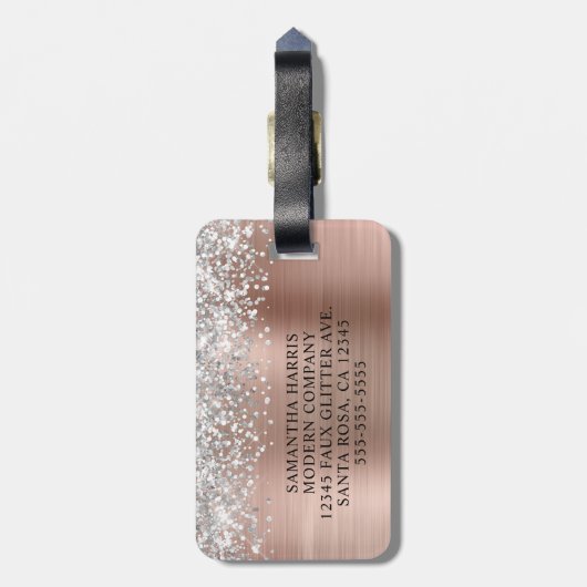 Silver Glitter Roos Goudfolie Logo Bagagelabel (Achterkant verticaal)