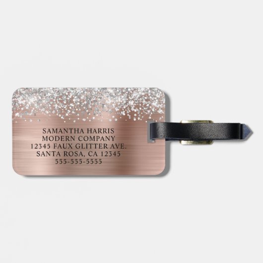 Silver Glitter Roos Goudfolie Logo Bagagelabel (Achterkant horizontaal)