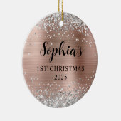 Silver Glitter Rose Gold Foil 1st Christmas Photo Keramisch Ornament (Rechts)