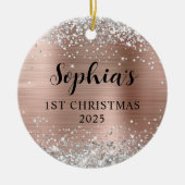 Silver Glitter Rose Gold Foil 1st Christmas Photo Keramisch Ornament (Voorkant)