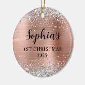 Silver Glitter Rose Gold Foil 1st Christmas Photo Keramisch Ornament (Links)