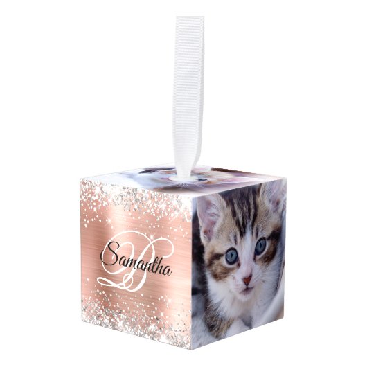 Silver Glitter Rose Gold Foil Fancy Monogram Decoratie (Voorkant hoekig)