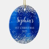 Silver Glitter Royal Blue Foil 1st Christmas Photo Keramisch Ornament (Rechts)