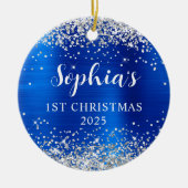 Silver Glitter Royal Blue Foil 1st Christmas Photo Keramisch Ornament (Voorkant)
