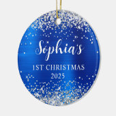 Silver Glitter Royal Blue Foil 1st Christmas Photo Keramisch Ornament (Links)