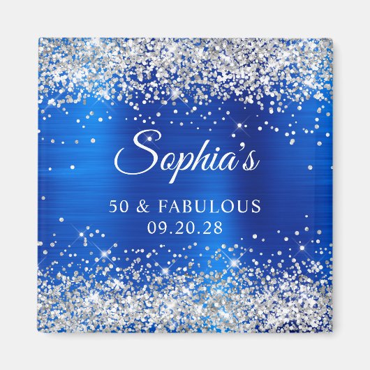Silver Glitter Royal Blue Foil 50 & Fabulous Magneet (Voorkant)