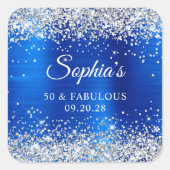 Silver Glitter Royal Blue Foil 50 & Fabulous Vierkante Sticker (Voorkant)