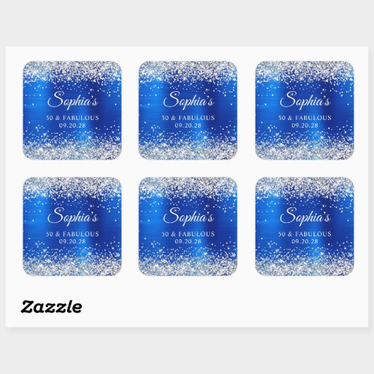 Silver Glitter Royal Blue Foil 50 & Fabulous Vierkante Sticker (Vel)