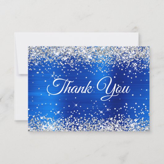 Silver Glitter Royal Blue Foil 50th Birthday Bedankkaart (Voorkant)